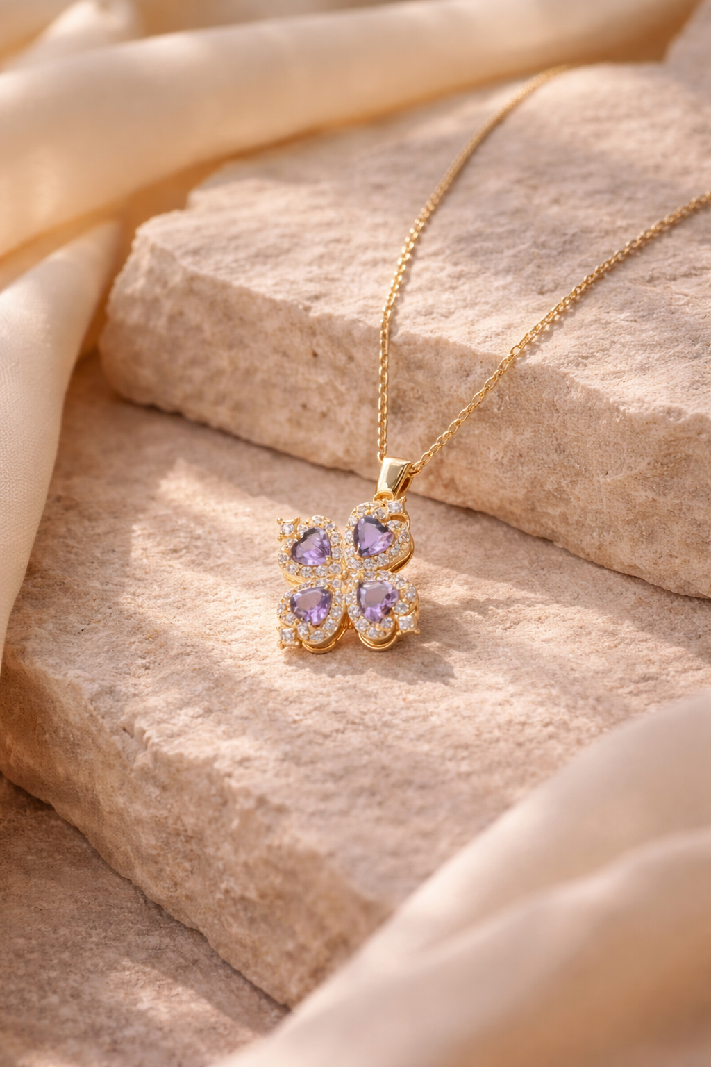 Layda Bloom™ Purple Zircon Pendant — Gold-Tone Shine