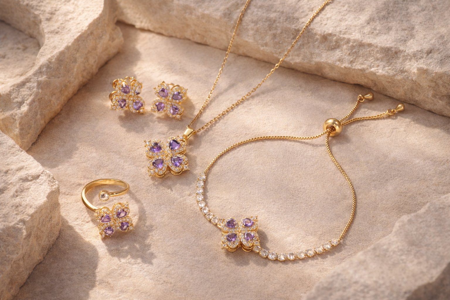 Layda Bloom™ Purple Zircon Pendant — Gold-Tone Shine